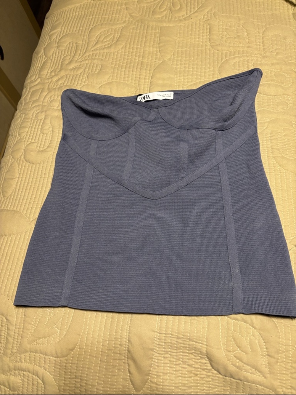 Zara Strapless Knit Bustier Top - Slate Blue